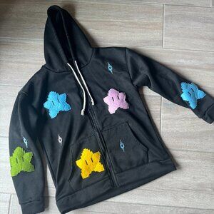 Retro Video Game Inspired Black Zip-Up Hoodie - Kids Size L/XL